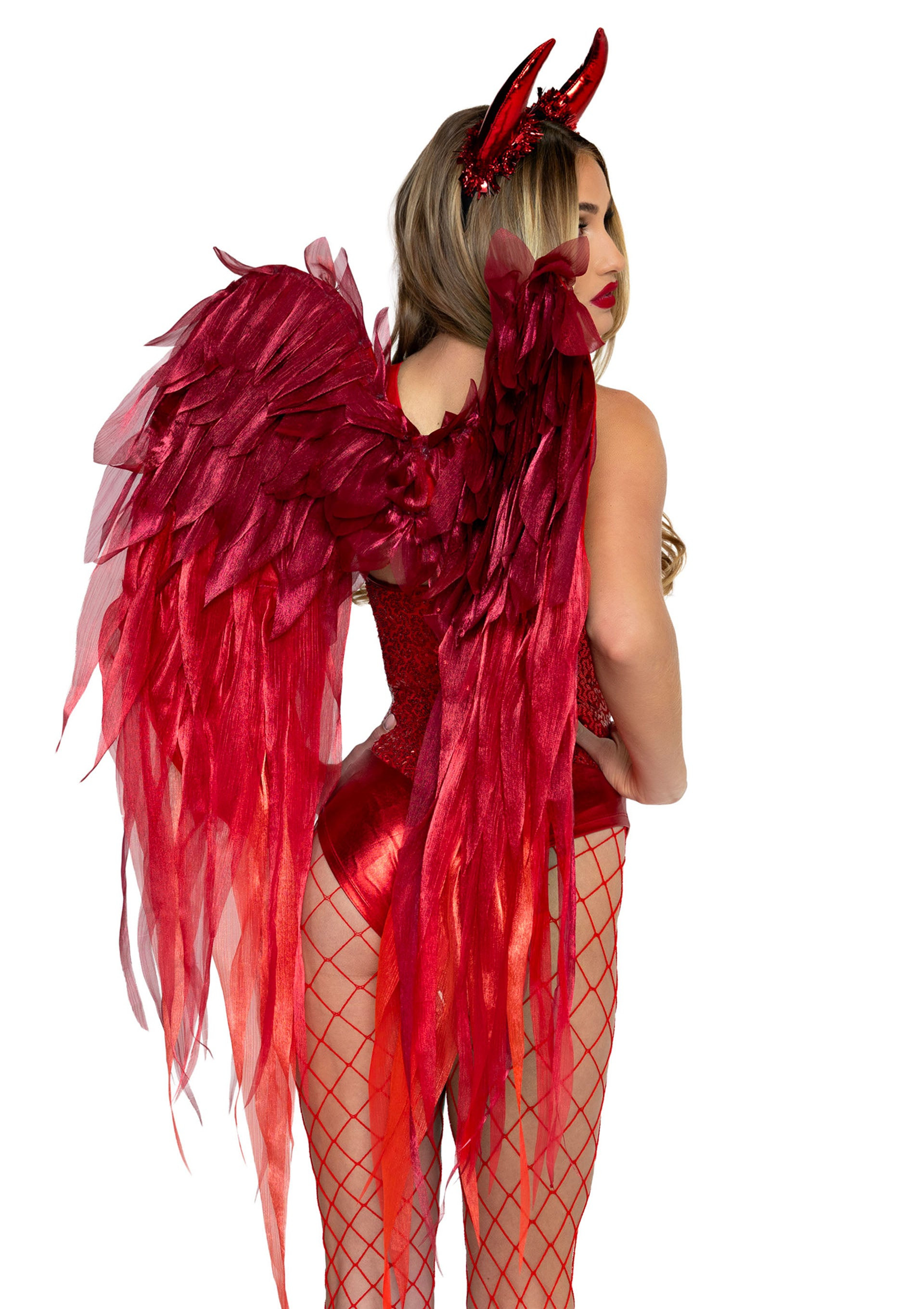 "2 Pc Devil Ombre Chiffon Wings and Horn Headband Red Os LA-A2925"