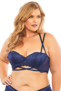 Lace Push Up Balconette Bra With Crossing Halter Straps - Estate Blue - 4x Luxe Ember Essentials