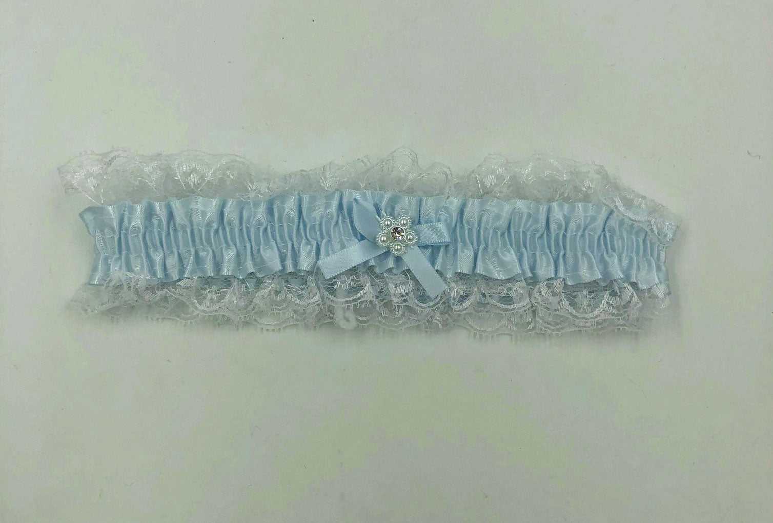 Satin Leg Garter - One Size - Baby Blue With White Lace Luxe Ember Essentials