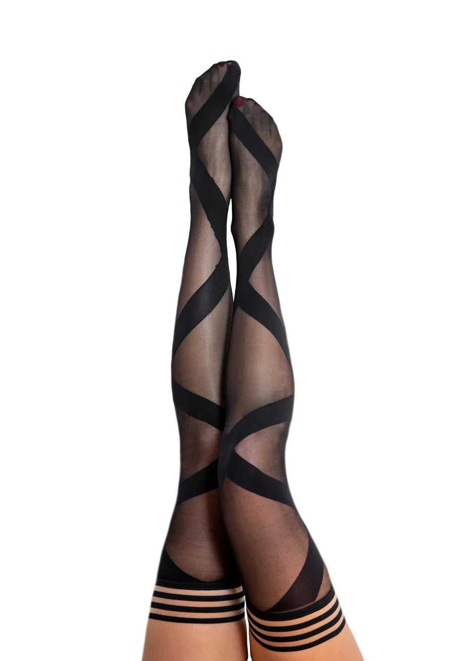 Jackie - Semi Sheer Thigh High - Size C - Black Luxe Ember Essentials