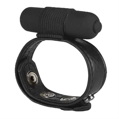 The Macho Collection Snap-on Vibro Cock and Ball Strap - Black Luxe Ember Essentials