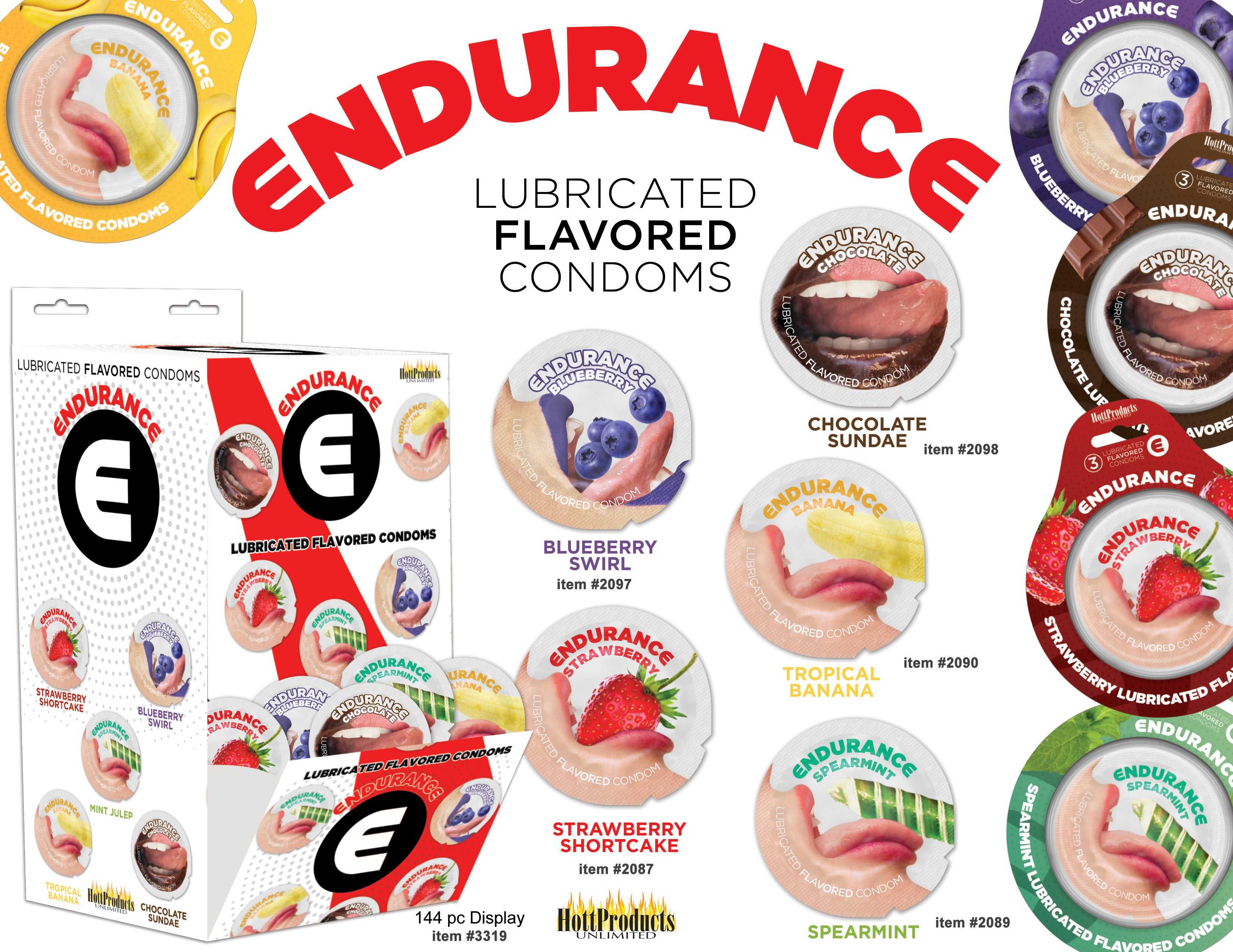 Endurance Condoms - 144 Count Wall Mount Display - Assorted Flavors Luxe Ember Essentials