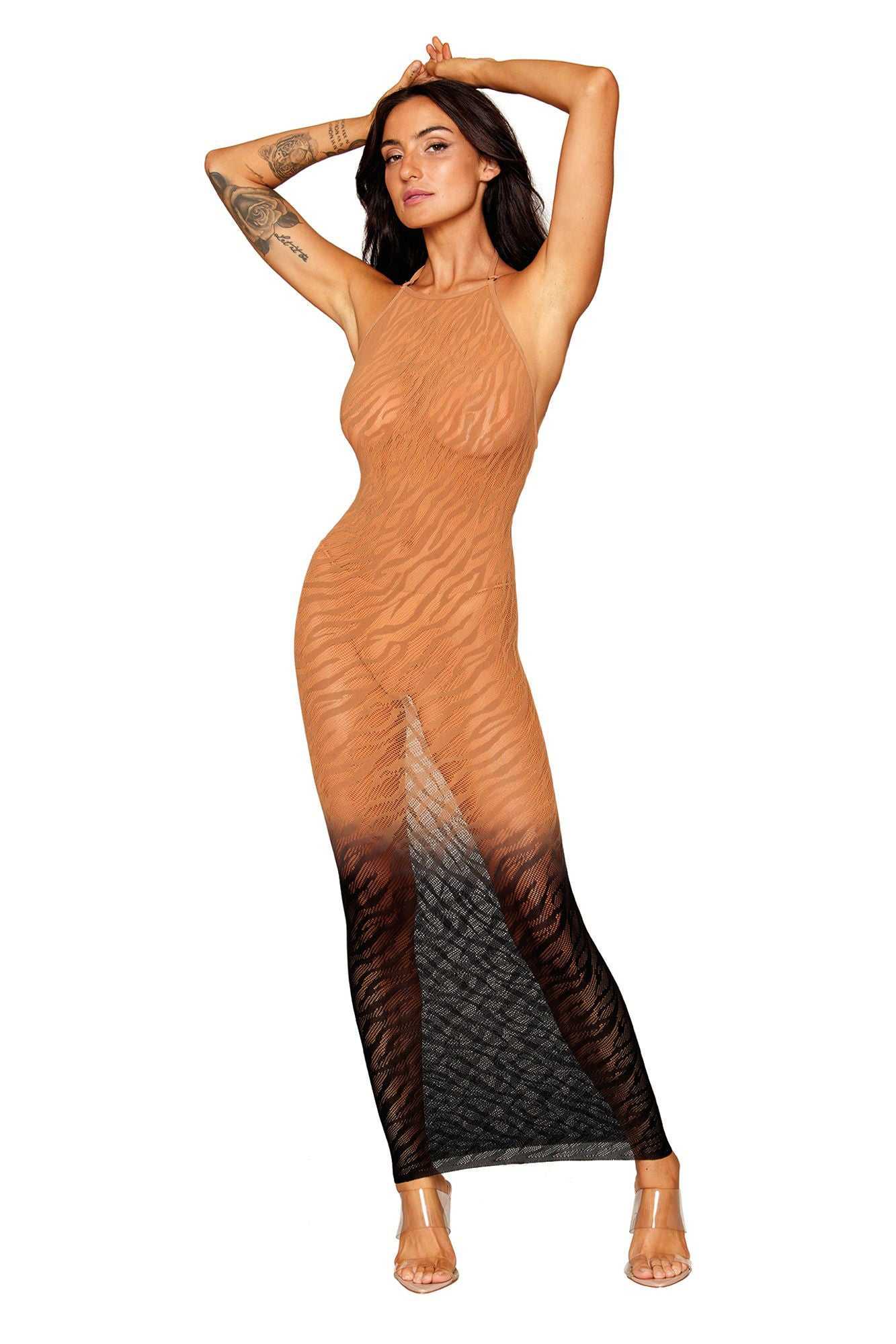 Bodystocking Gown - One Size - Black/copper Luxe Ember Essentials