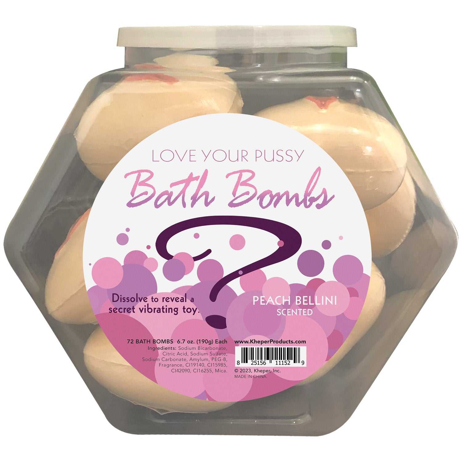 Love Your Pussy Bath Bomb Fishbowl Display of 9 Units - Peach Bellini Luxe Ember Essentials