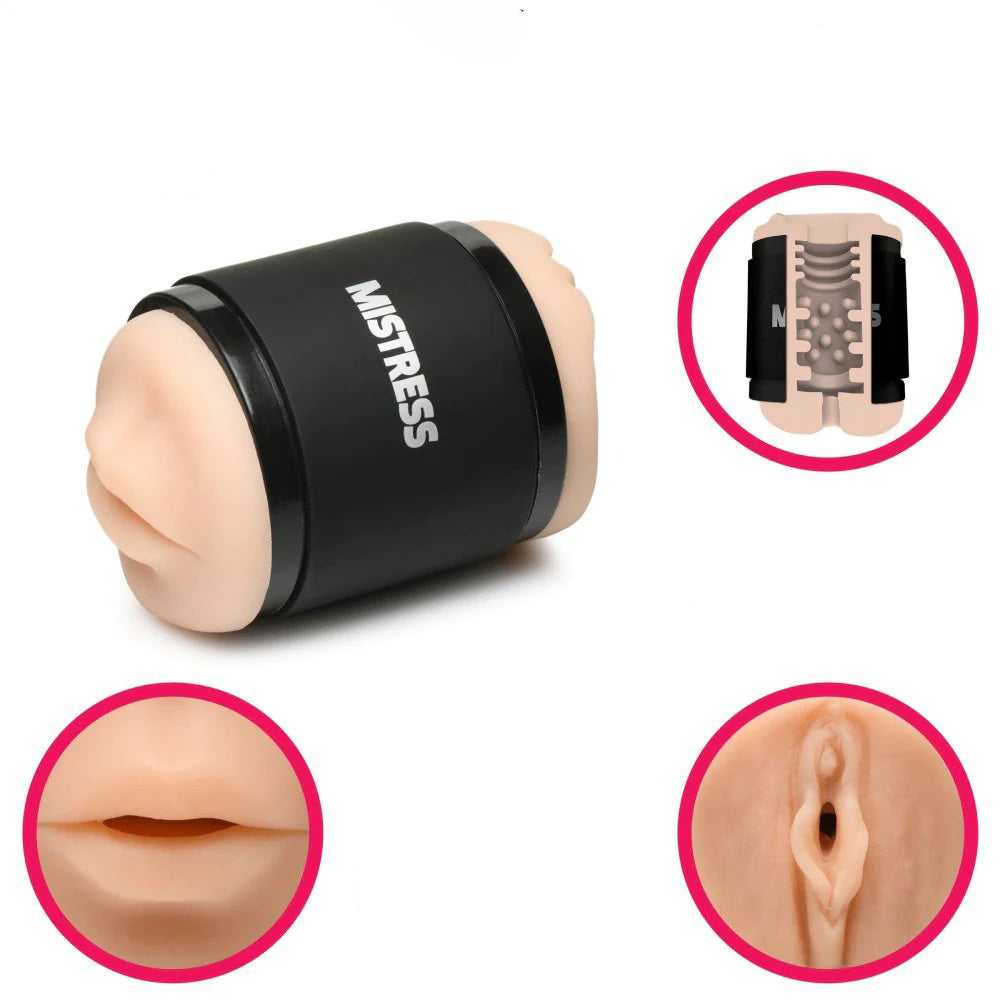 Mistress Double Shot Mouth and Pussy Stroker - Light Luxe Ember Essentials