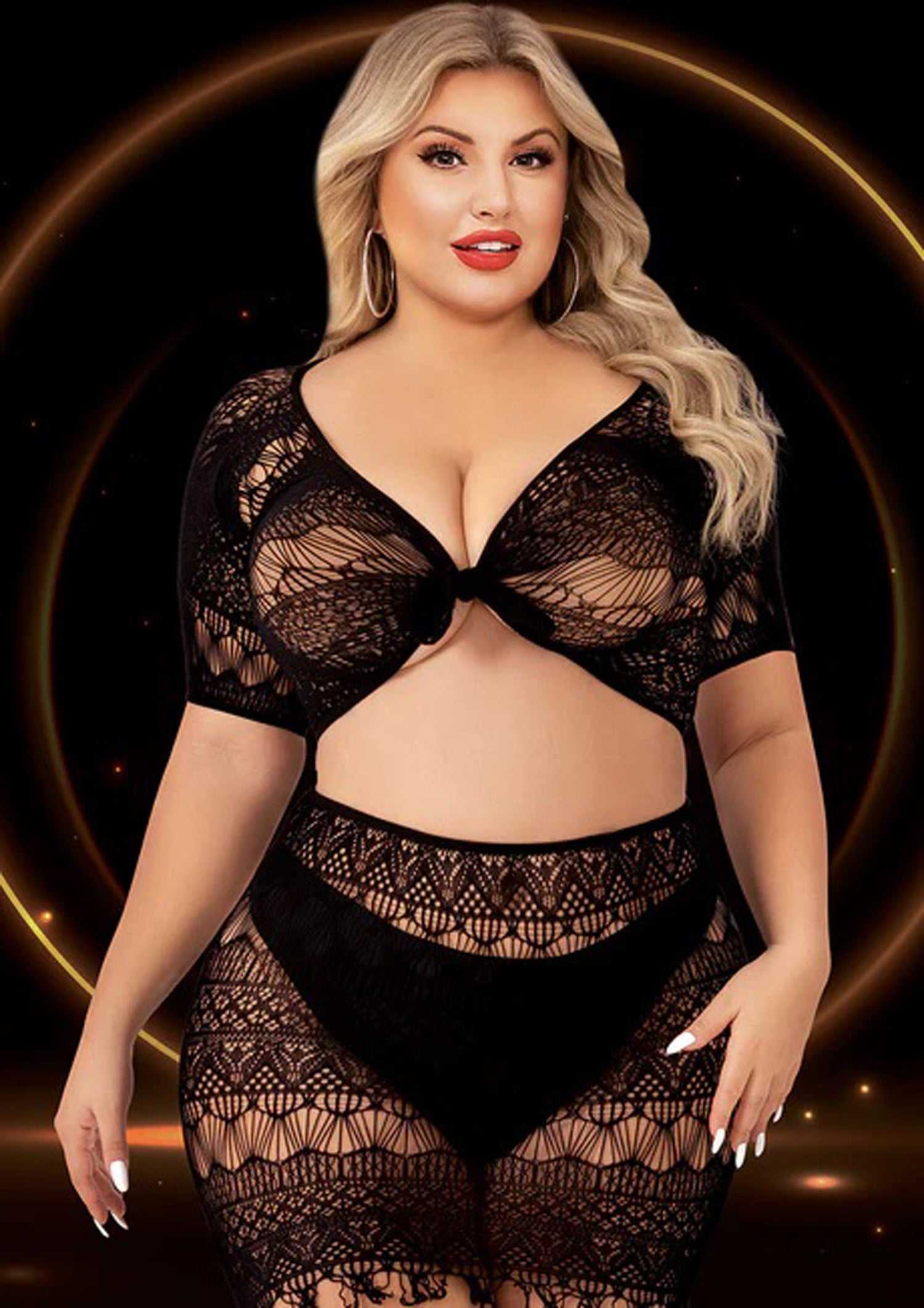 2 Piece Crop Top and Skirt Set - Queen Size - Black Luxe Ember Essentials