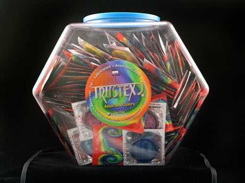 Trustex Assorted Colors Lubricated Condoms - 288 Piece Fishbowl Luxe Ember Essentials