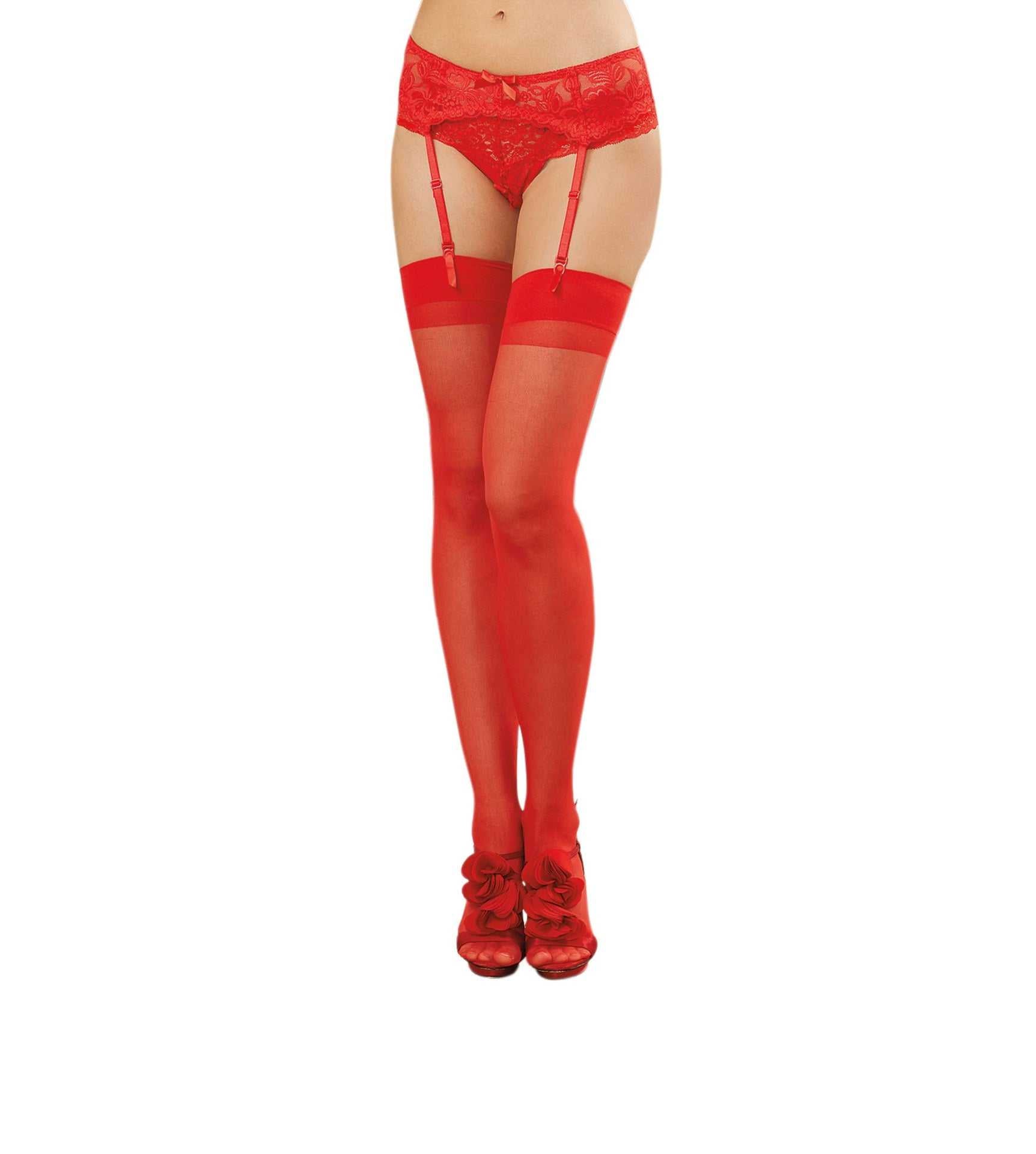 Sheer Thigh High - One Size - Red Luxe Ember Essentials