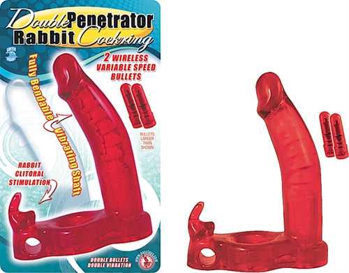 Double Penetrator Rabbit Cock Ring - Red Luxe Ember Essentials
