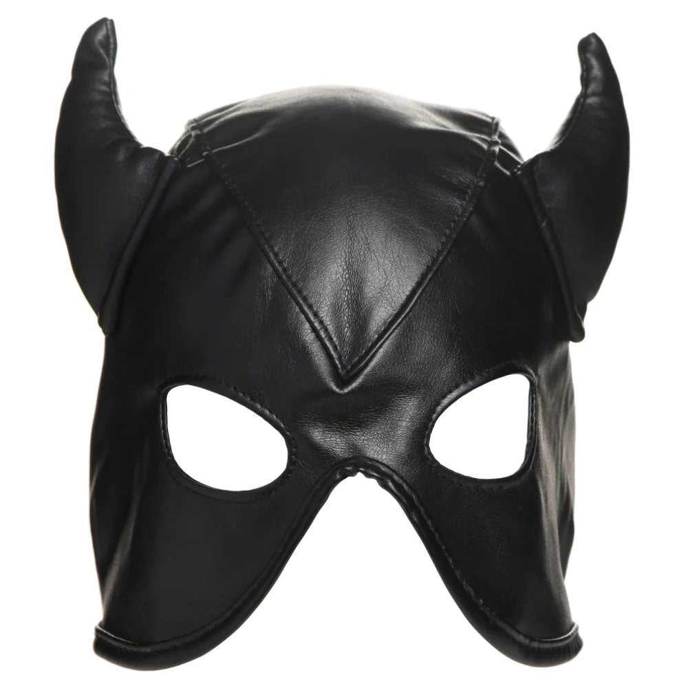 Dungeon Demon Bondage Hood With Horns - Black Luxe Ember Essentials