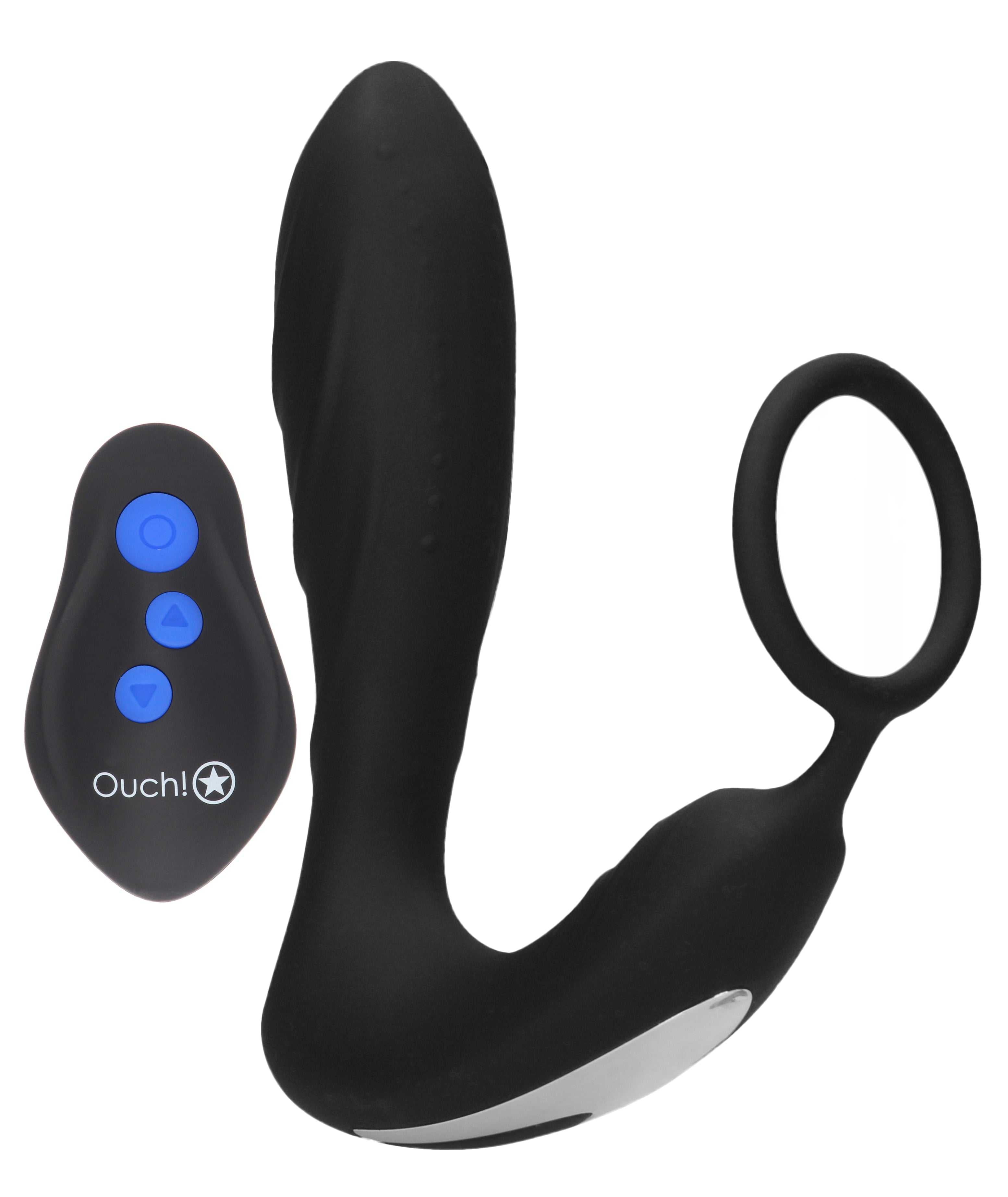 E-Stimulation and Vibration Butt Plug With Cock Ring and Wireless Remote Control - Black Luxe Ember Essentials