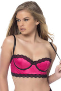 Longline Satin Balconette Bra Lace Trimmed Edges and Removable Straps - Extra Large - Bright Rose/black Luxe Ember Essentials