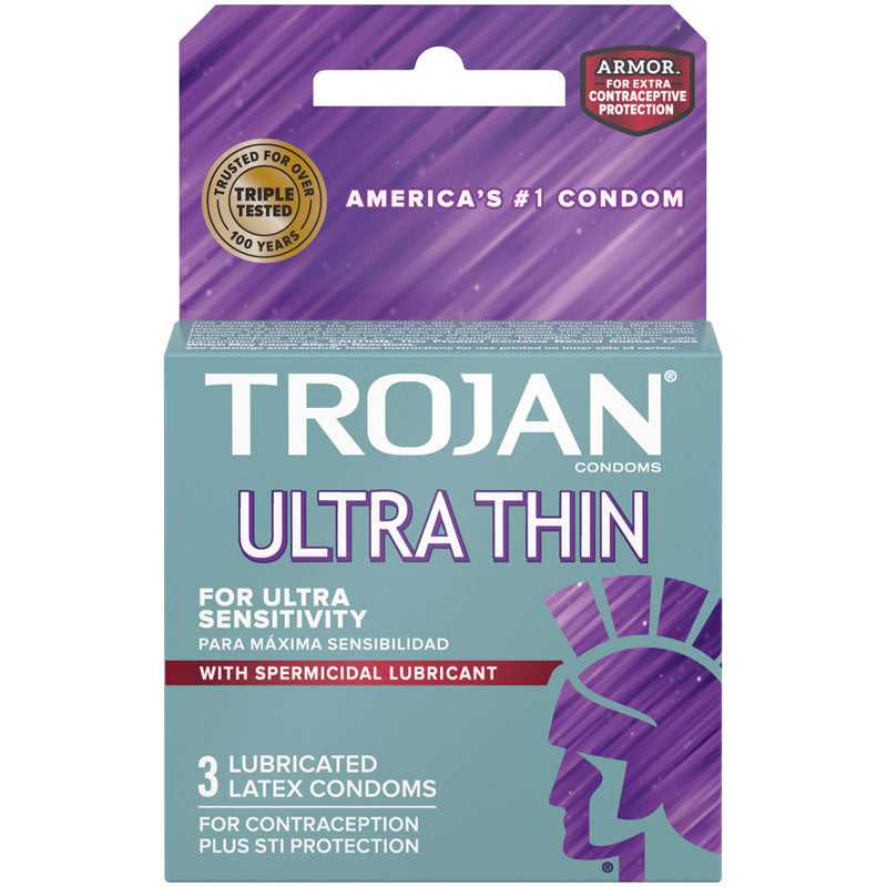 Trojan Ultra Thin Armor Spermicidal Condoms - 3 Pack Luxe Ember Essentials