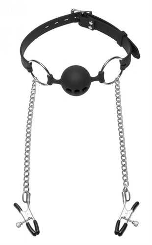 Hinder Silicone Breathable Ball Gag and Nipple Clamps Luxe Ember Essentials