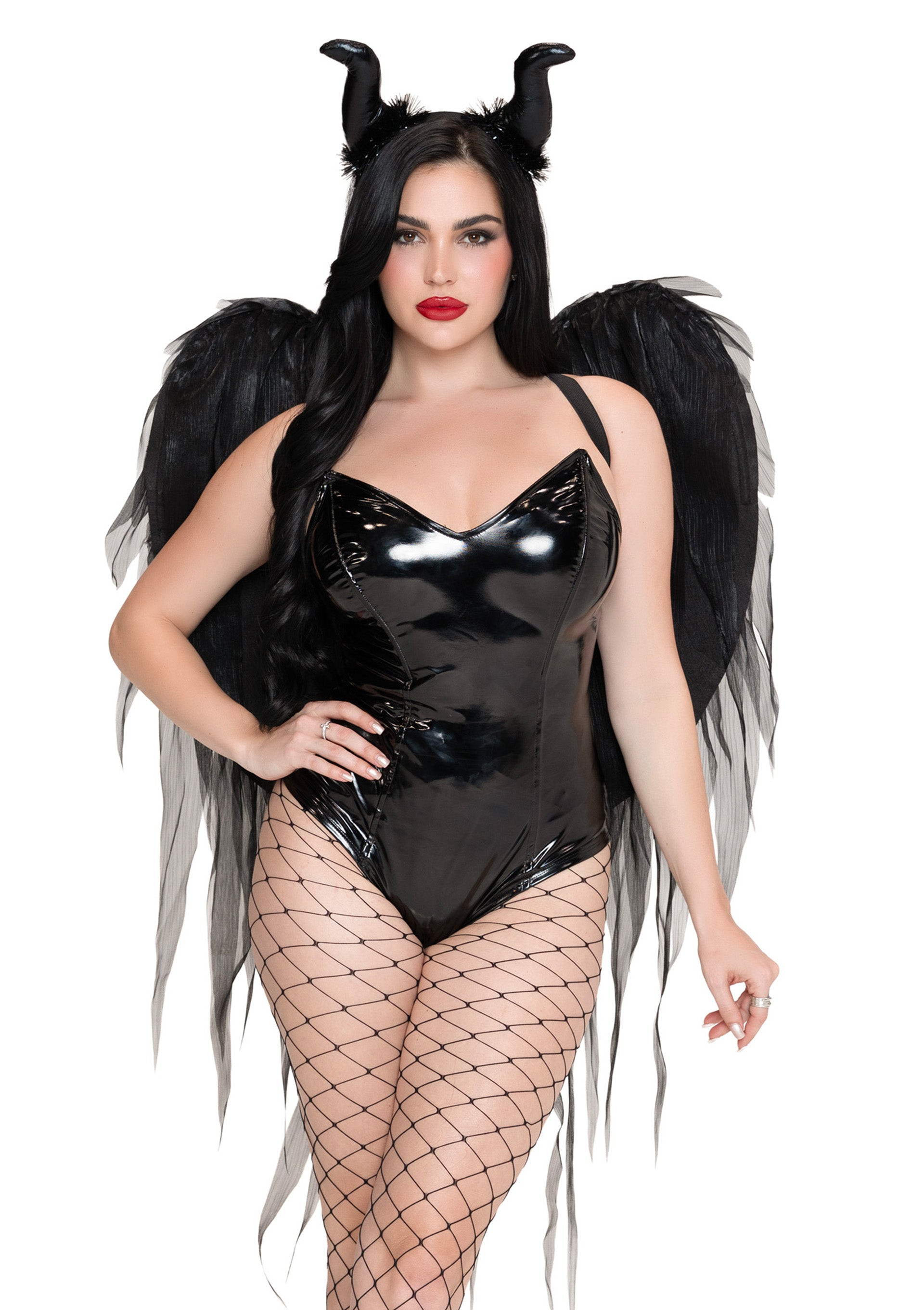 "2 Pc Dark Enchantress Chiffon Wings and Horn Headband Black LA-A2923"