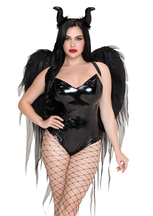"2 Pc Dark Enchantress Chiffon Wings and Horn Headband Black LA-A2923"