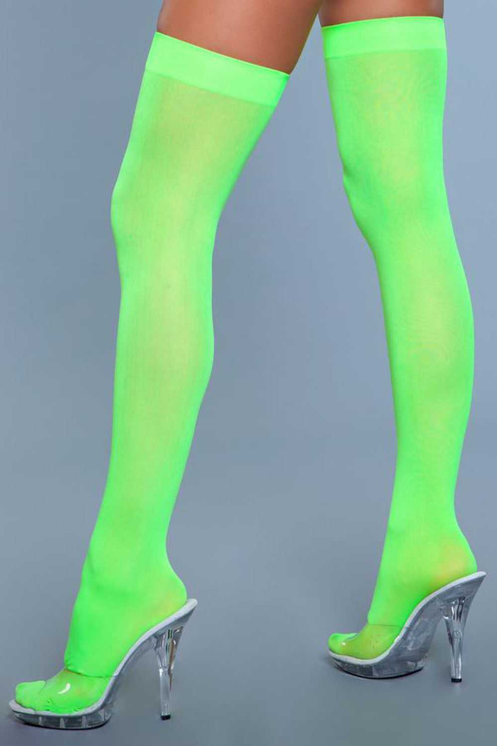 Opaque Nylon Thigh Highs - Neon Green - One Size Luxe Ember Essentials