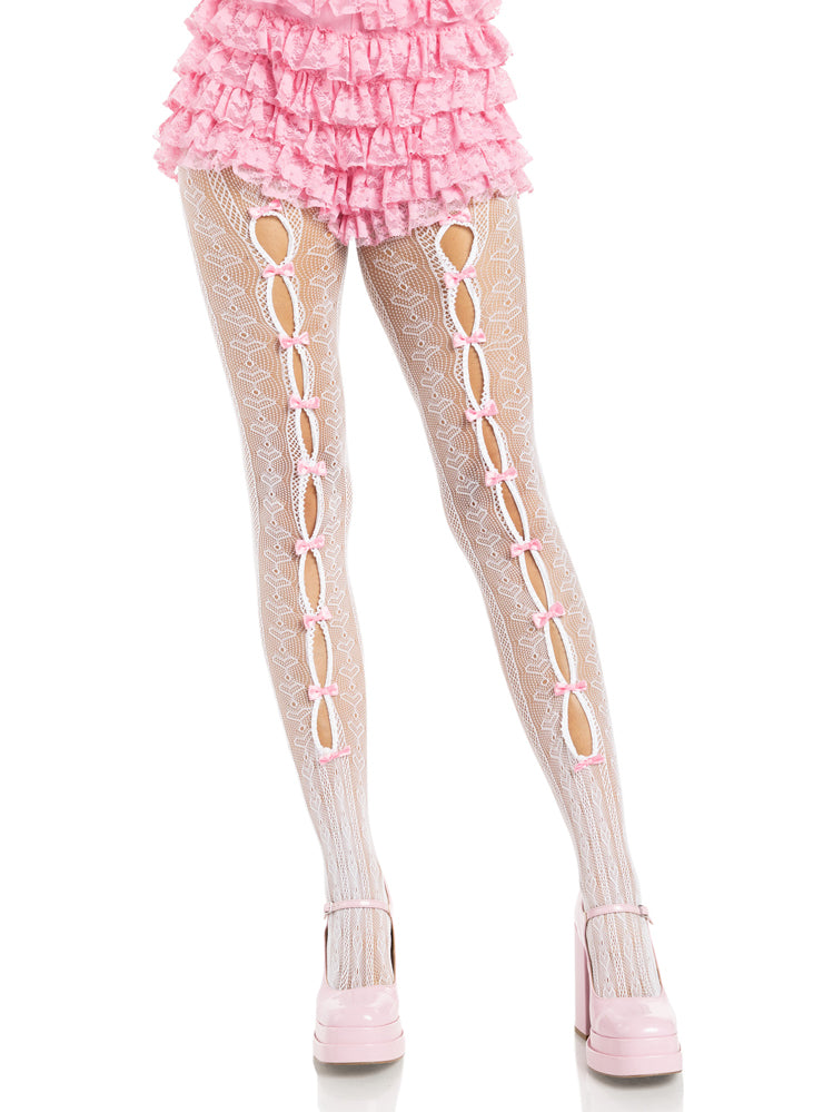 "Sweetheart Striped Tights - Os - White/pink LA-9733WPKOS"