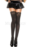 Lace Top Striped Thigh Hi - One Size - Black Luxe Ember Essentials