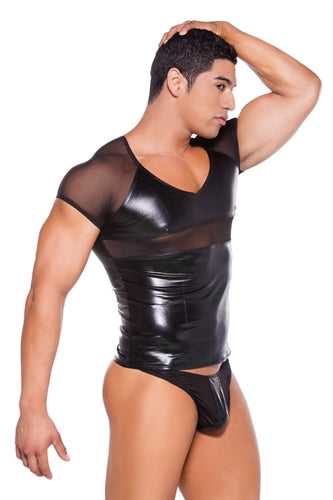 Wet Look T-Shirt - One Size - Black Luxe Ember Essentials
