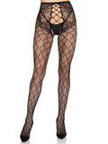 "Faux Layer Net Tights With Crotchless Floral Panty - Os - Black LA-1966BLOS"