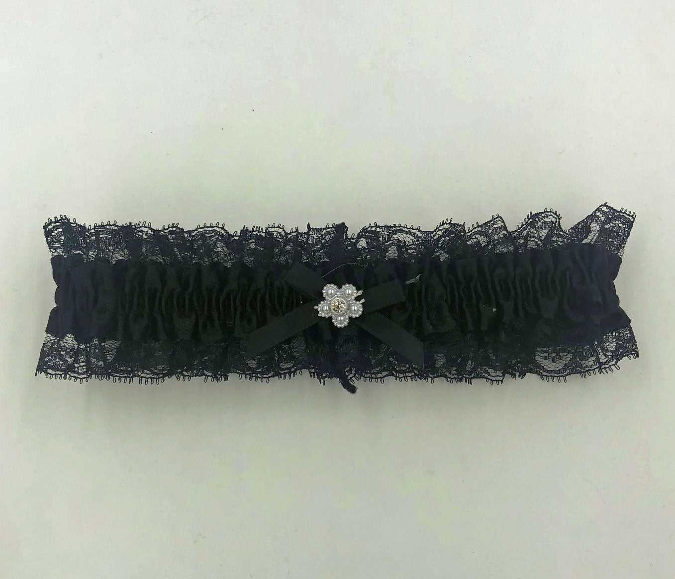 Satin Leg Garter - One Size - Black With Black Lace Luxe Ember Essentials