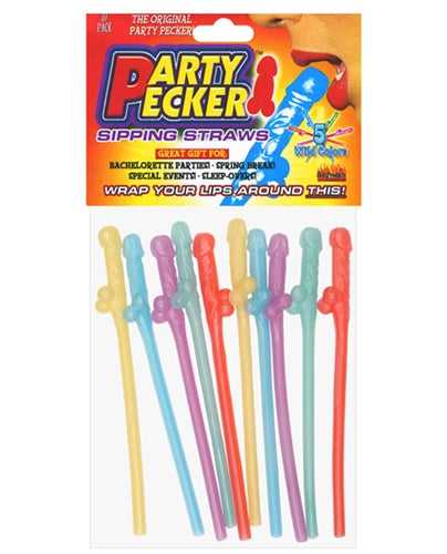 Party Pecker Sipping Straws 10 Pc Bag - 5 Assorted Colors Luxe Ember Essentials