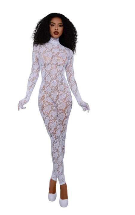 Gloved Bodystocking Dmnd - Os - White Luxe Ember Essentials