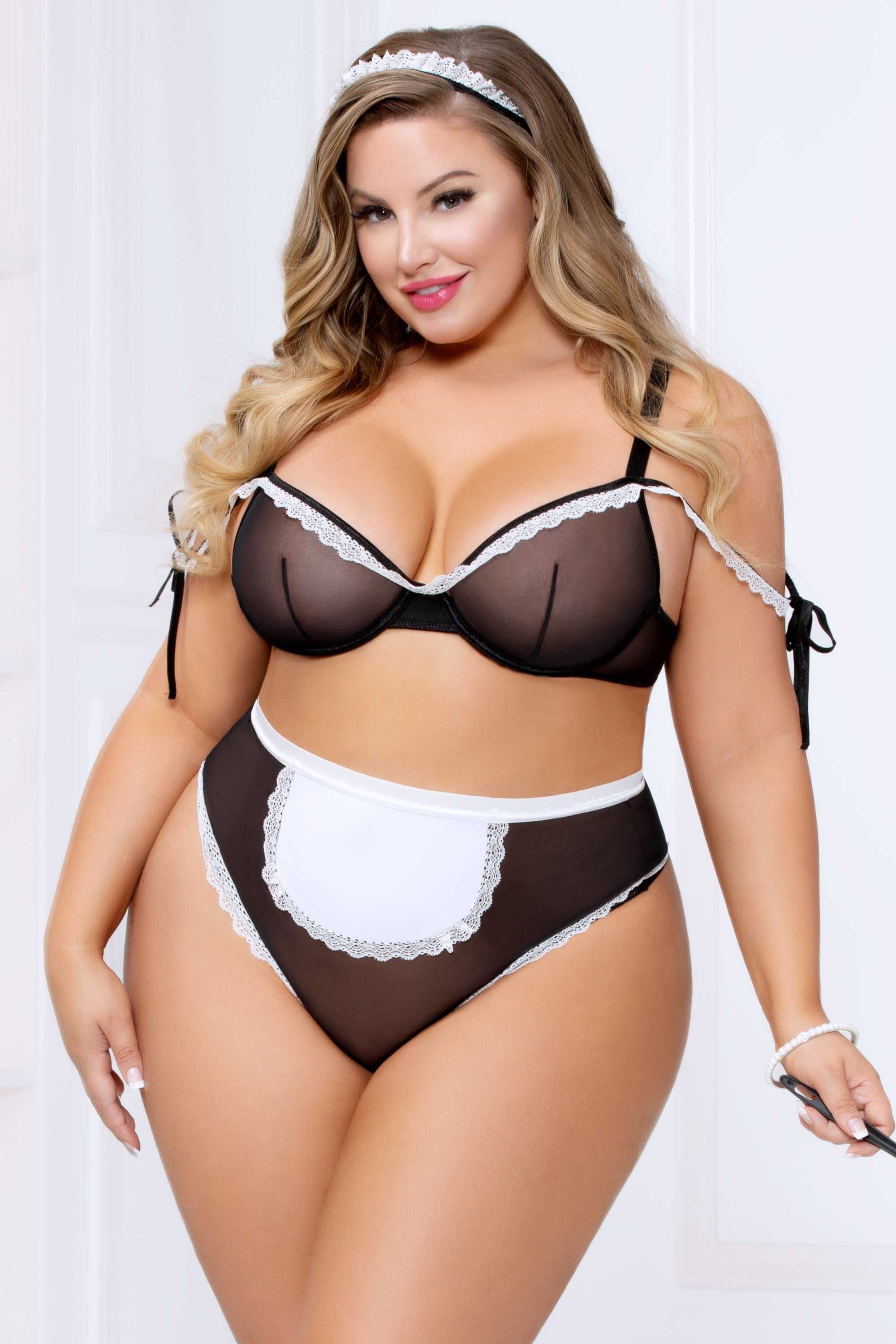3pc French Maid Bedroom Costume - Black/white - Queen Size Luxe Ember Essentials