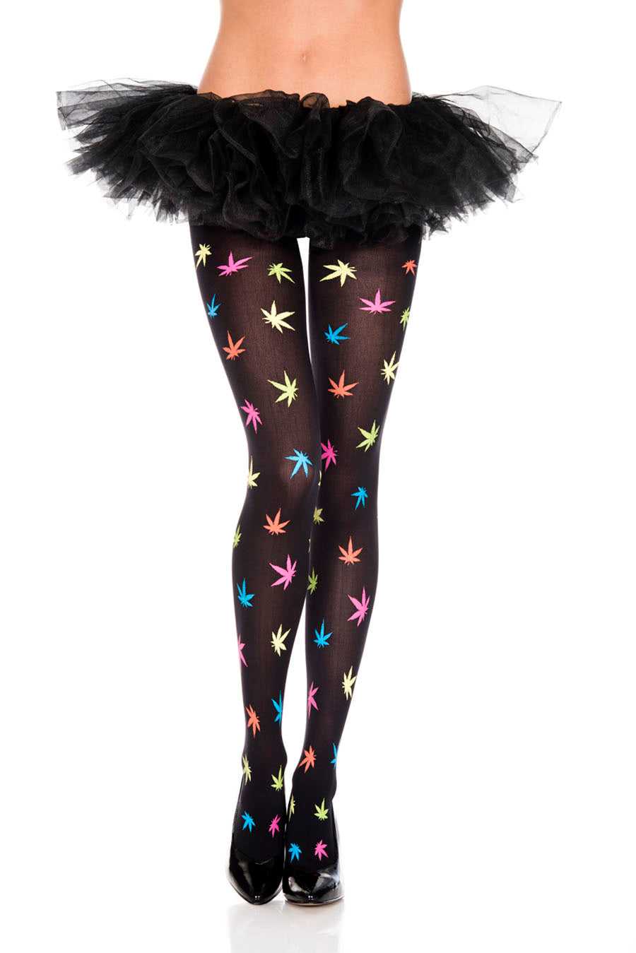 Multicolor Leaf Print Pantyhose - One Size Luxe Ember Essentials