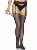 "2 Pc. Rhinestone Net Garter Belt and Stockings - One Size - Black LA-1950BLK"