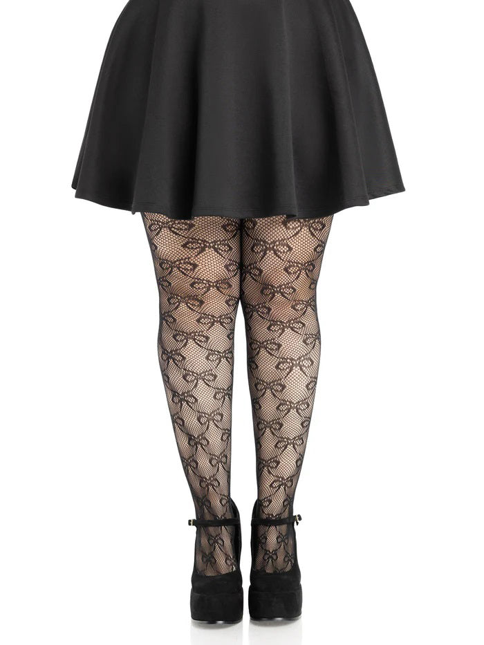 "Plus Bow Net Tights - 1x 2x - Black LA-9236XBK1X2"