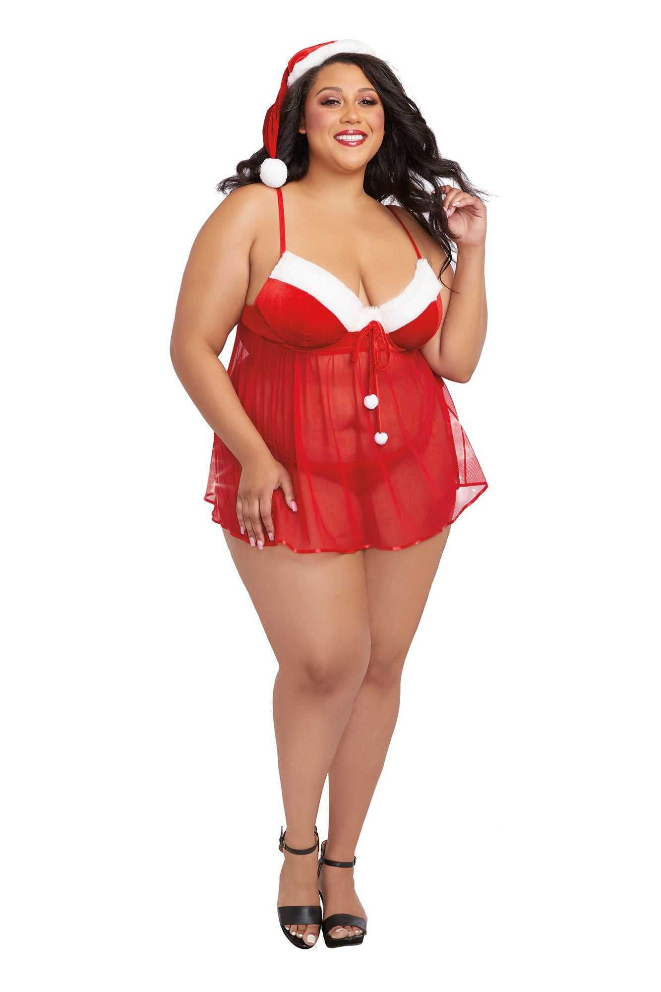 Santa Babydoll, Thong and Hat - 3x - Lipstick Red Luxe Ember Essentials