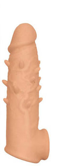 Natural Realskin Spiked Vibrating Penis Xtender - White Luxe Ember Essentials