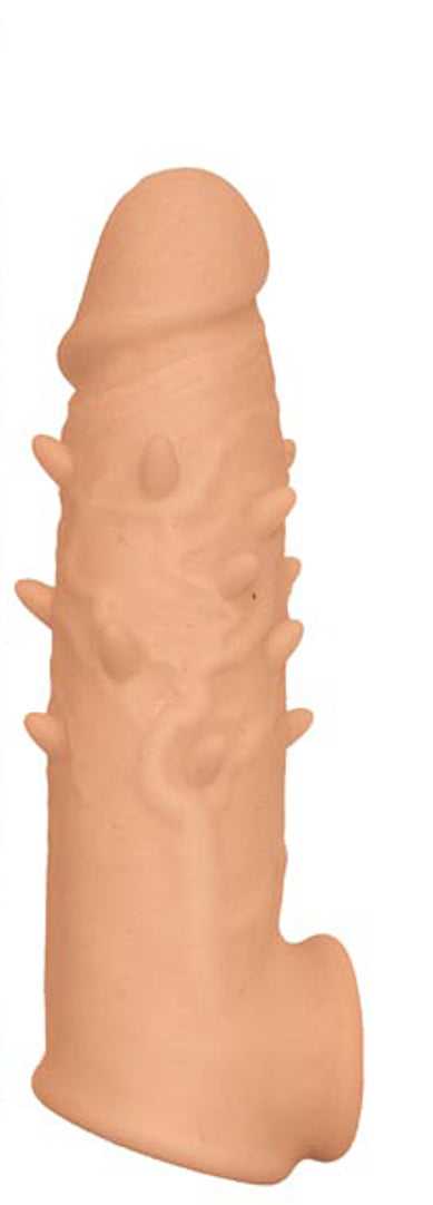 Natural Realskin Spiked Vibrating Penis Xtender - White Luxe Ember Essentials