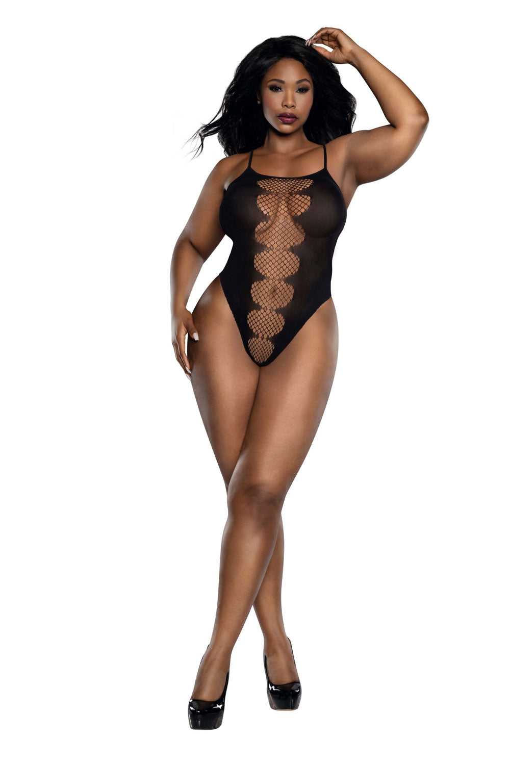 Easy Teddy With Fishnet Peek a Boo - Black - Q Luxe Ember Essentials