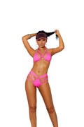 Lycra Bikini Top and Matching High Waisted Short - Neon Pink - One Size Luxe Ember Essentials