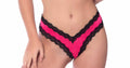 Satin Front High Leg Panty With Lace Edges and Mesh Back - Large - Bright Rose/black Luxe Ember Essentials
