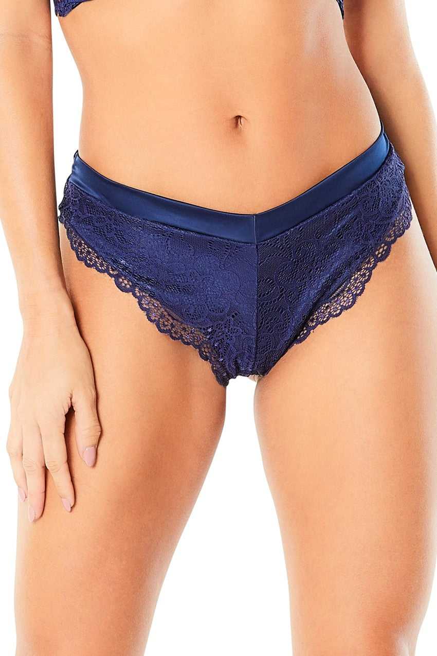 High Leg Lined Thong With Crossing Back Straps - Estate Blue - Medium Luxe Ember Essentials