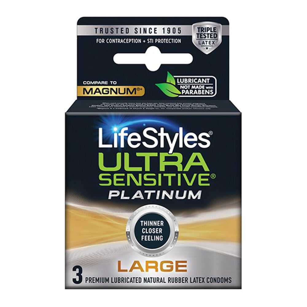 Lifestyles Ultra Sensitive Platinum Large - 3 Pack Luxe Ember Essentials