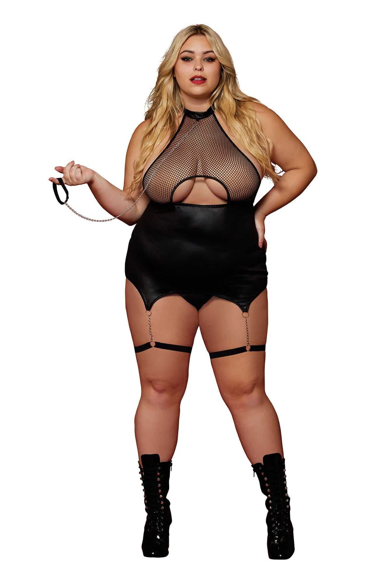 Garter Slip and Leash - Queen Size - Black Luxe Ember Essentials