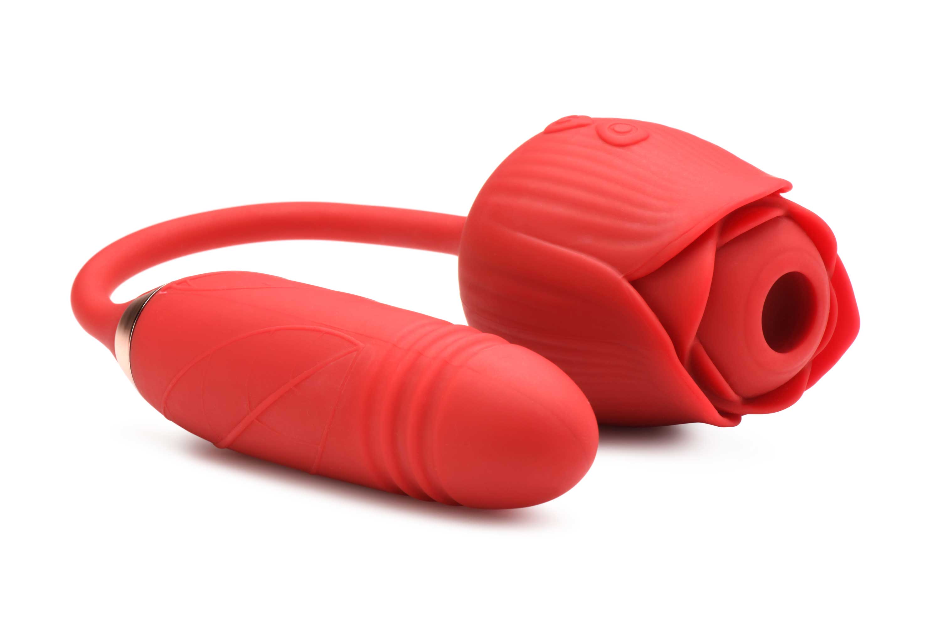 Bloomgasm Romping Rose Suction and Thrusting Vibrator - Red Luxe Ember Essentials