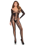 "Net and Lace Crotchless Lingerie Jumpsuit - Os - Black LA-89369BKOS"