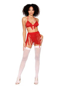 Bralette With Garter Belt and G-String - One Size - Ruby Luxe Ember Essentials