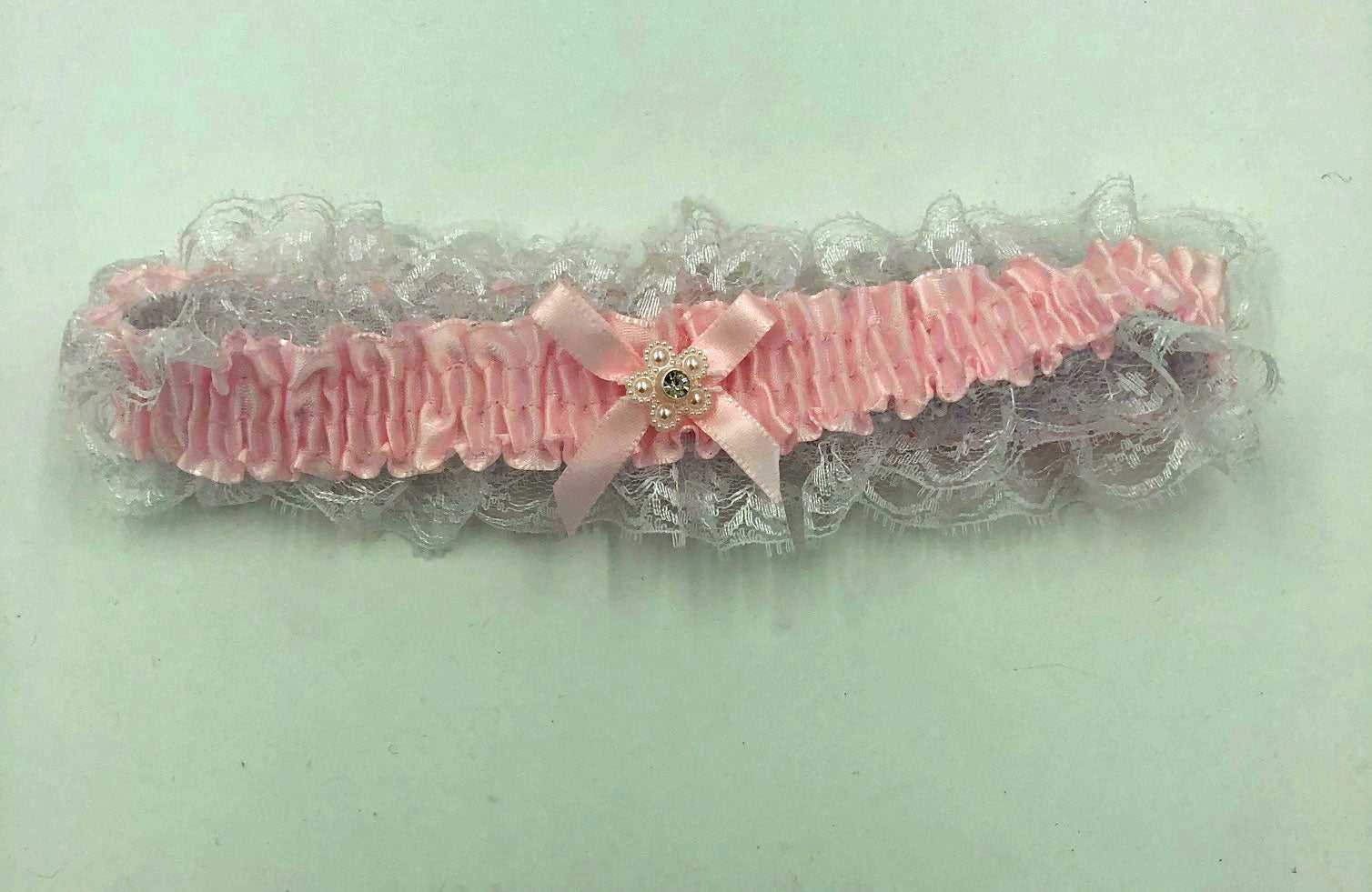Satin Leg Garter - One Size - Baby Pink With White Lace Luxe Ember Essentials