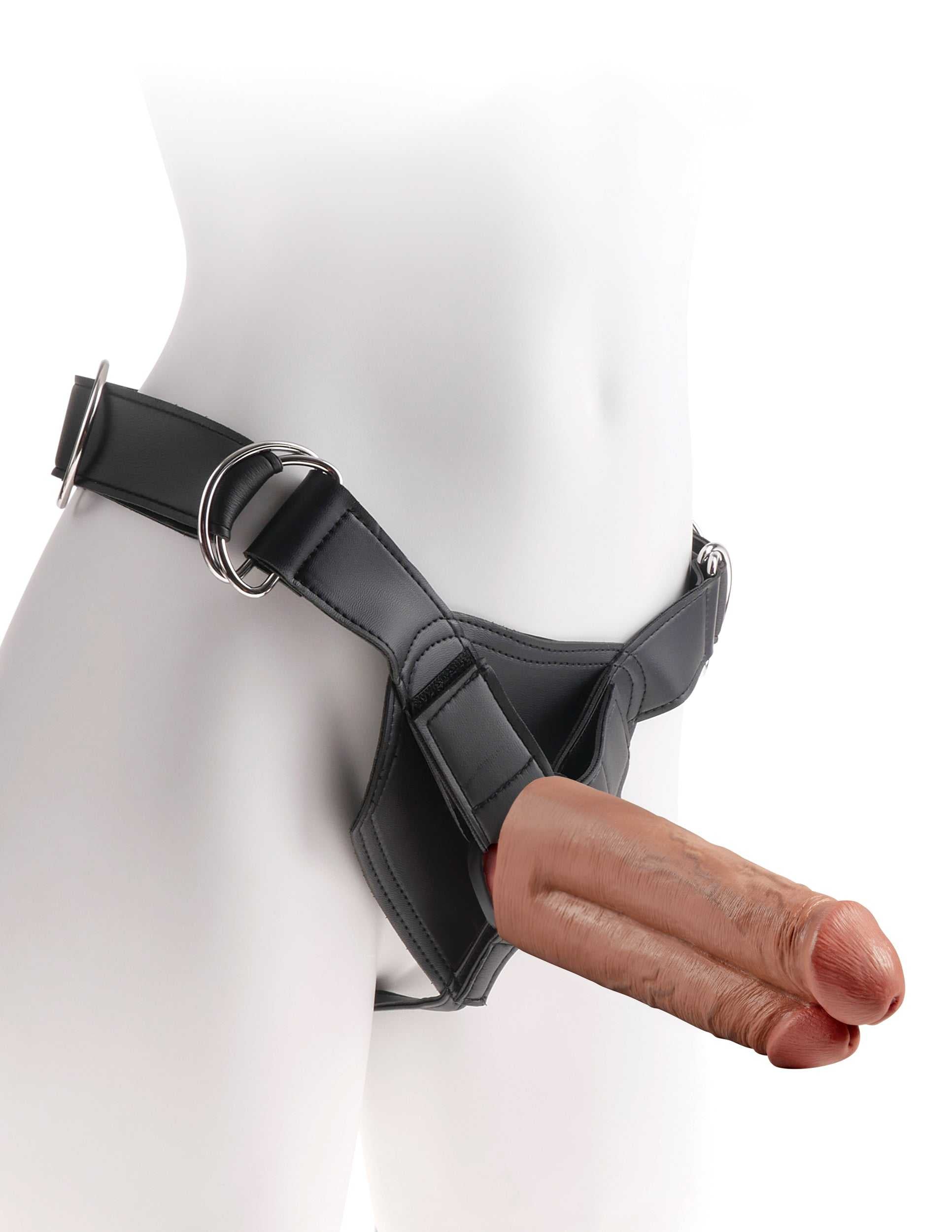 King Cock Strap-on Harness With 7" Two Cocks One Hole - Tan Luxe Ember Essentials