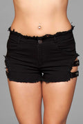 Denim Shorts With Belt Buckle Side Details and Faux Back Pockets - Small Luxe Ember Essentials