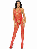 "Seamless Heart Net Suspender Bodystocking - One Size - Red LA-89306REDOS"