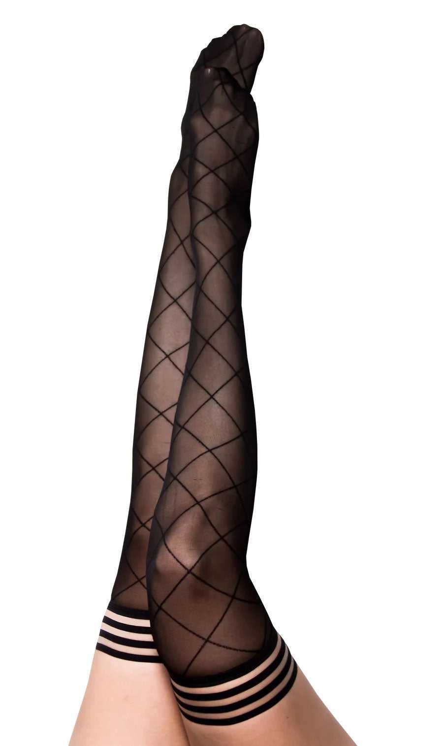 Anna - Diamond Thigh High - Size C - Black Luxe Ember Essentials
