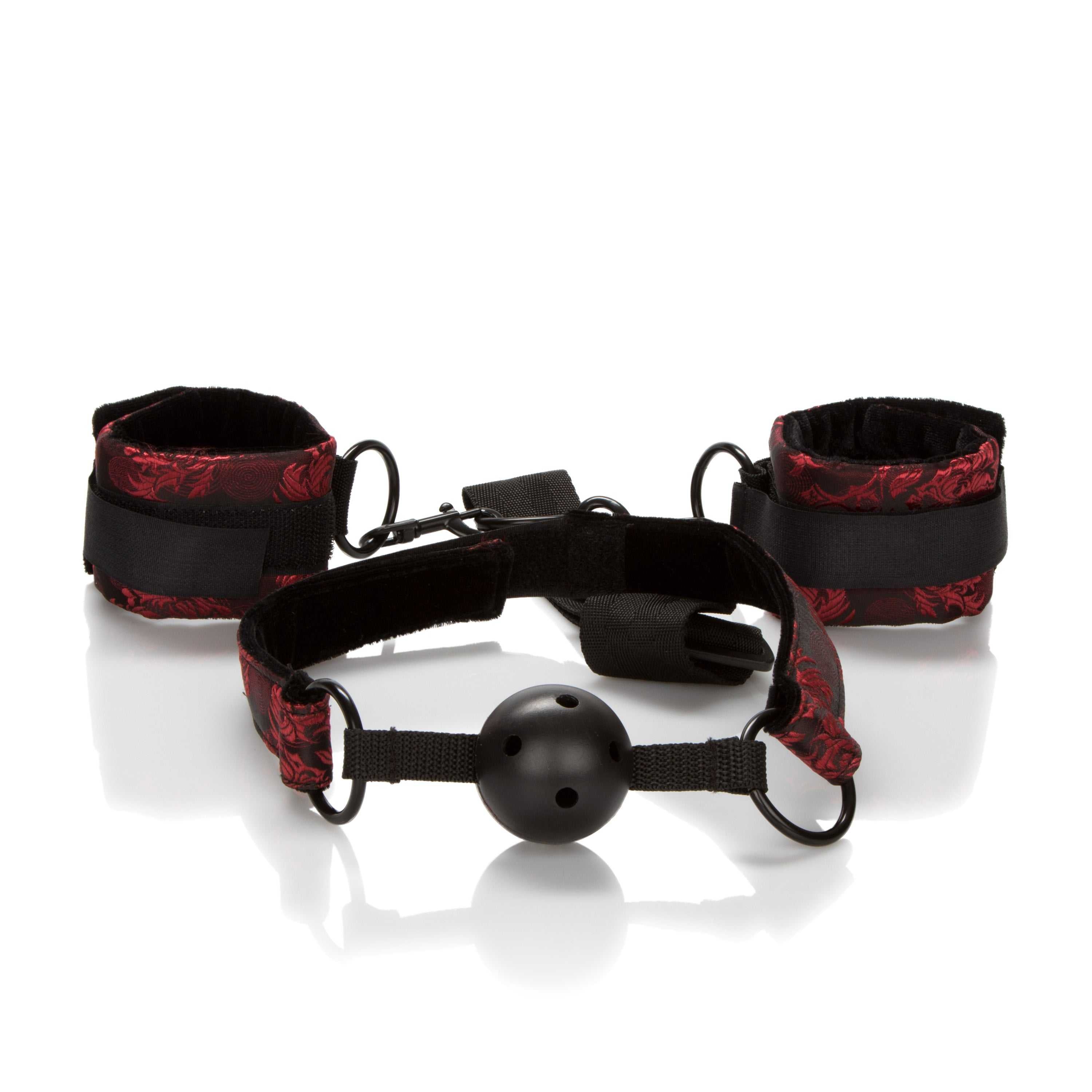 Scandal Breathable Ball Gag With Cuffs Luxe Ember Essentials